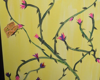 Painting, Acrylic painting  16 x 20" yellow butterfly