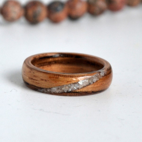 Wooden and stone ring, alliance, wooden ring and moonstone and quartz, handmade jewelry, Wedding, wooden rings. Zebrano.