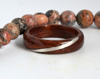 Wooden ring, wedding ring, wooden ring, wooden jewelry with silver thread, Wedding, Mahogany ring