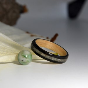 Wooden ring, wedding ring, ebony wood ring, wooden wedding, wedding, curved wooden rings with African jade, customizable ring