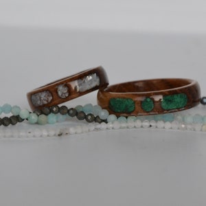 Wooden and stone ring, wedding band, bentwood ring with gemstones, handmade jewelry, wedding, walnut rings