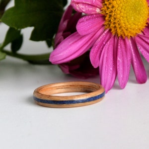 Oak ring and Fine Lazulite Lapis, wooden ring, unique wedding ring and customize