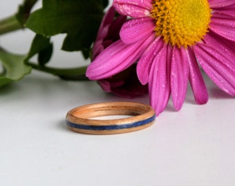 Oak ring and Fine Lazulite Lapis, wooden ring, unique wedding ring and customize