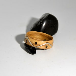 Wood and stone ring, wedding ring, wooden ring, wooden, stone and silver jewelry, Wedding, olive wood ring, Greece motif