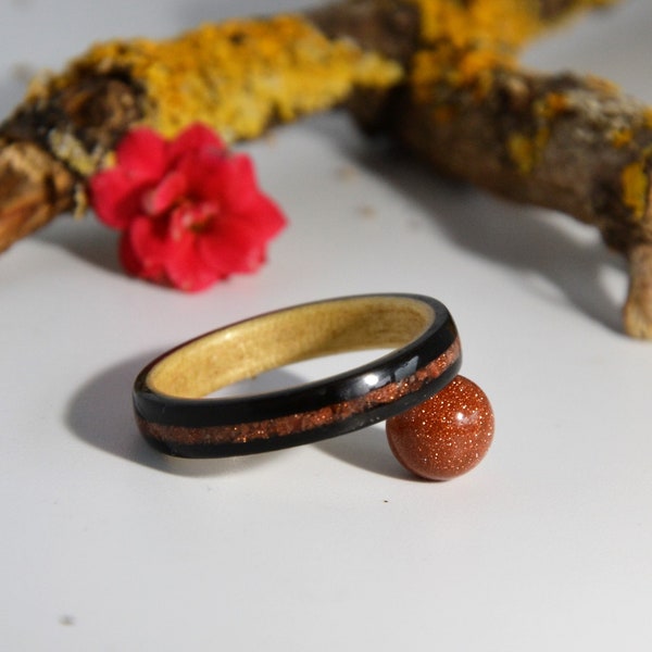 Bague en bois , alliance,  anneau en bois ébène et érable , bijoux fait à la main, Mariage,Sable d'or,anneaux en bois courbe