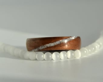 Wooden and stone ring, wedding ring, wooden and moonstone ring, wooden wedding, wedding, wooden rings, walnut and moonstone