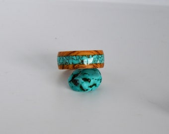 Wood and stone ring, wedding ring, wooden and turquoise ring, handmade jewelry, wedding, wooden rings