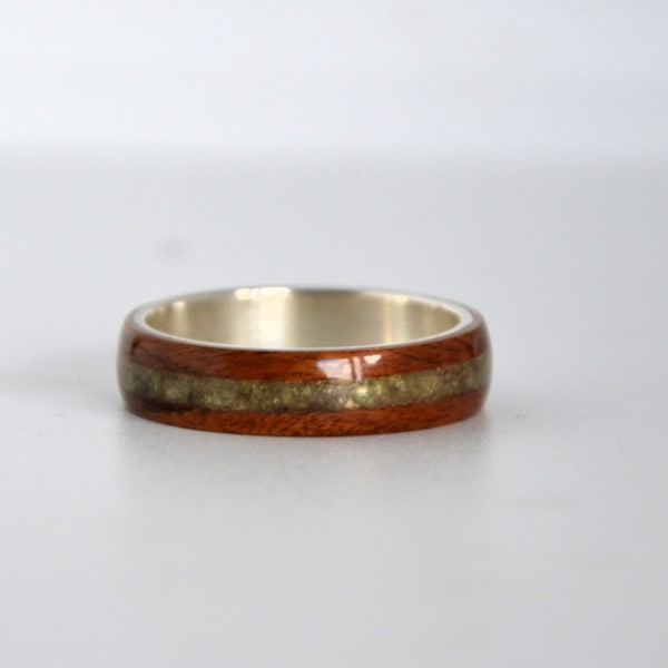 Wooden and silver ring,alliance, wooden ring, silver jewelry with wood, handmade jewelry, wedding, ring with Chrysolite