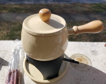 Fondue Set Lions email 70s in vintage pot country house Enamel shabby decoration rustic kitchen pot Deco nostalgia 60s