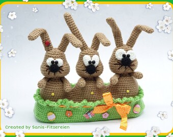 Crochet Pattern Funny Easter Bunny Trio