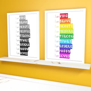 Cuadro afirmaciones para niños. Imprimible, digital. Póster habitación niños para imprimir. Arcoiris y escala grises. Poster frases bebés.