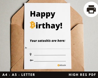 Bitcoin Wallet. Printable Birthday Card. Gift bitcoin anniversary card. Print card. Greeting card. Wallet bitcoin gift. Cuttable BTC wallet