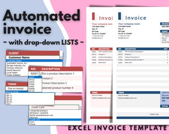 Excel Invoice Template | Automatic Invoice Generator with Client and Product Dropdown Lists | Business and Freelance Invoice Spreadsheet