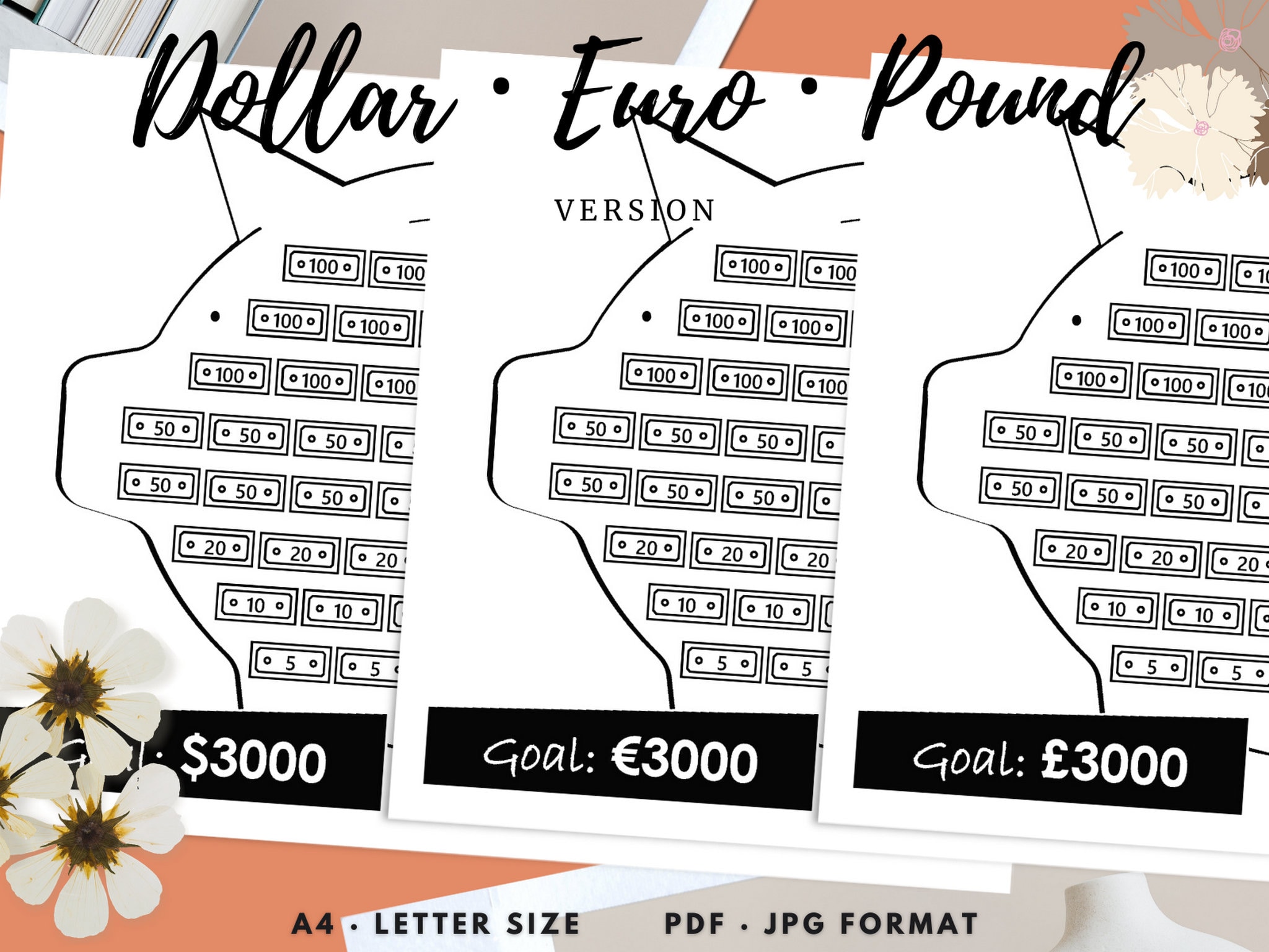 3k Savings Tracker. Save 3k in One Year. Funds Tracker. 3000 Dollar ...