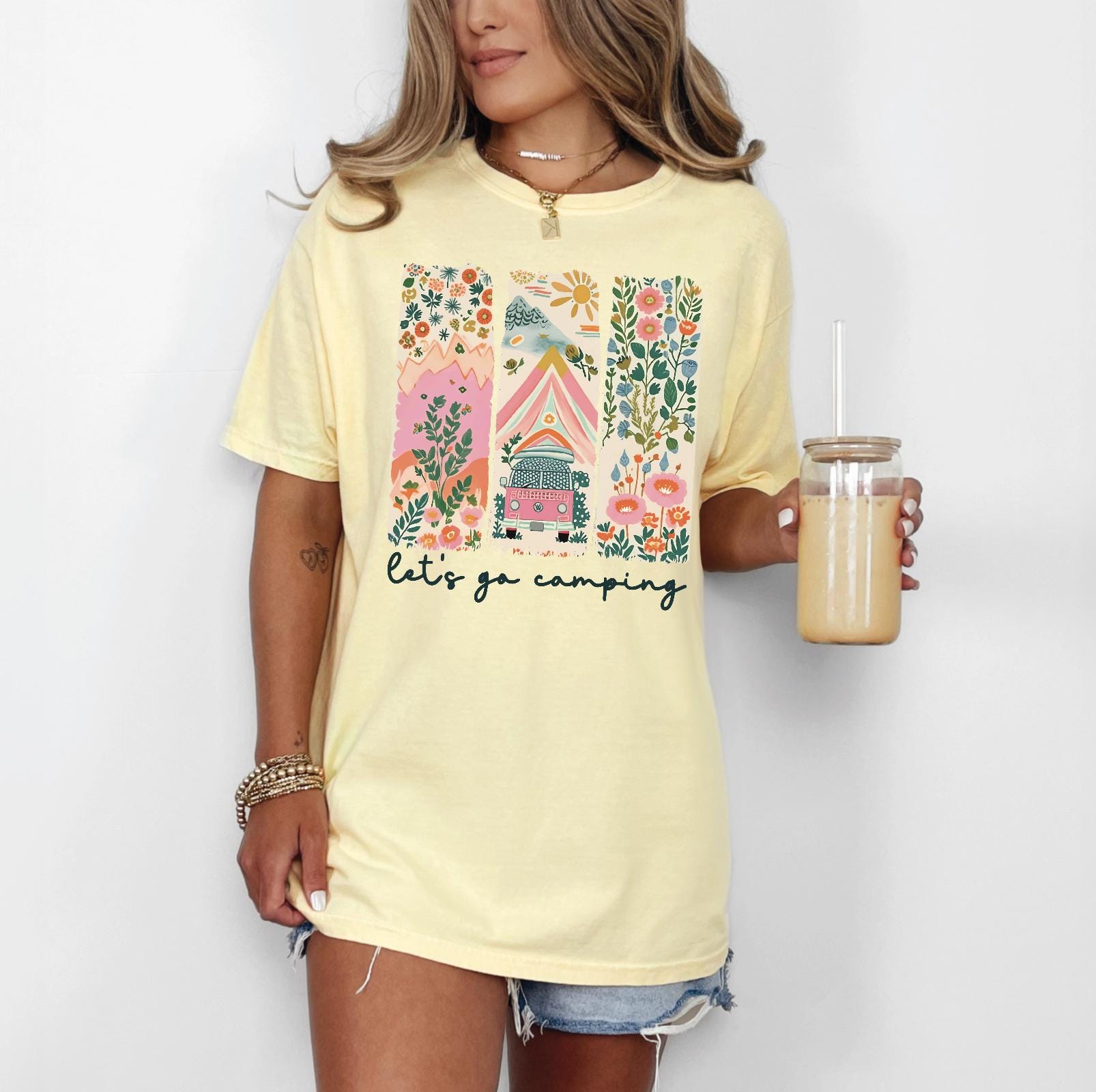 Let's Go Camping Floral Boho Glamping Camping DTF Transfer, Custom DTF Transfer, Heat Transfers, DTF Transfer Ready To Press, #6020