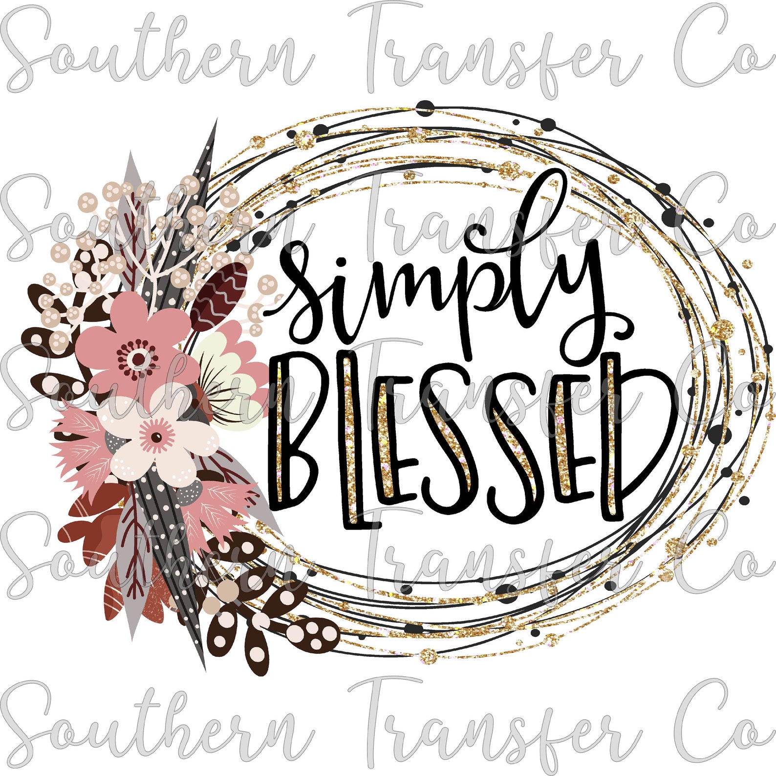 Simply Blessed Floral SUBLIMATION Transfer Ready to Press Etsy
