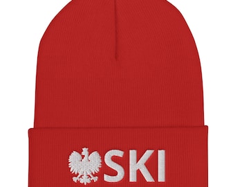 Polish Hat SKI Embroidered Cuffed Beanie | Polish Last Name Ending Winter Hat