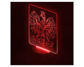 Polish Eagle Rectangle Acrylic LED Sign, Poland Heritage Gift for Polish Americans