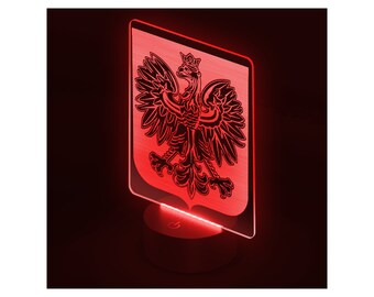 Poland Coat of Arms Rectangle Acrylic LED Sign, Polish Falcon Eagle Polska