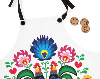 Wycinanki Kitchen Apron, Rooster, Polska Folk Art,  Girlfriend Gift, Cute Apron, Gift For Babcia