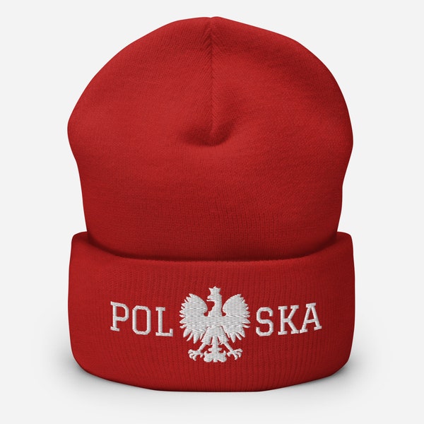 Gorro con puños Polska / Sombrero de invierno bordado con águila polaca