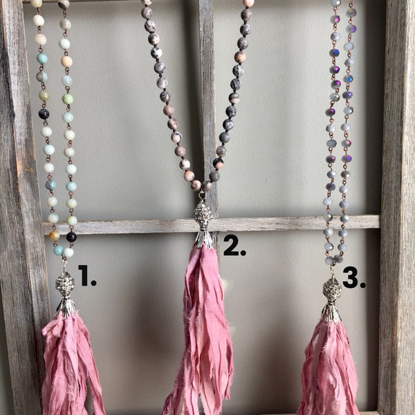 Boho Silk Sari Tassel Necklace