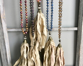 Boho Silk Sari Tassel Necklace