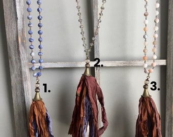 Boho Silk Sari Tassel Necklace