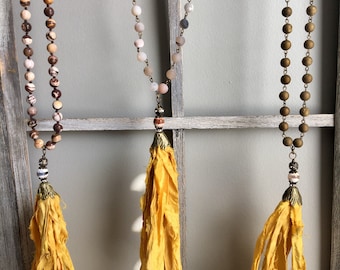 Bohemian Boho Silk Sari Tassel Necklace