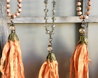 Boho Silk Sari Tassel Necklace