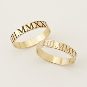 Roman Numerals Band Ring, Personalized Roman Numerals Ring, Roman Numerals Wedding Band, 3.5mm Band Ring | 14k Gold Fill, Sterling Silver