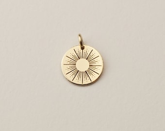 Encanto de ráfaga de sol, encanto celestial, disco de encanto solar / relleno de oro de 14 k, plata de ley, oro rosa