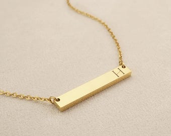 Monogram Initial Bar Necklace Engraved | Personalized Initial Bar Necklace | 18k Gold, Silver, Stainless Steel PVD
