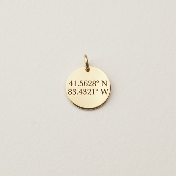 Coordinates Charm, Personalized Coordinate Disc Charm | 14k Gold Fill, Sterling Silver, Rose Gold Fill