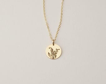 May Birth Flower Pendant Necklace, Lily of the Valley Necklace, Custom Birth Flower Pendant | 14k Gold Fill, Sterling Silver, Rose Gold Fill