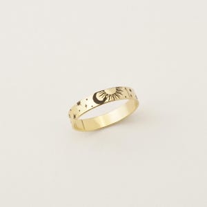 Celestial Band Ring, Moon and Stars Ring, Star Ring, Sun Band Ring, Celestial Wedding Band 3.5mm | 14k Gold Fill, Sterling Silver