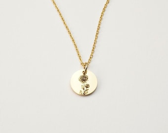 November Birth Flower Pendant Necklace, Chrysanthemum Necklace, Custom Birth Flower Pendant | 18k Gold PVD Stainless Steel, Stainless Steel