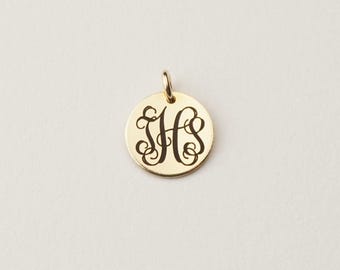 Dije de monograma de vid, disco de dije de monograma personalizado / Relleno de oro de 14 k, plata de ley, relleno de oro rosa