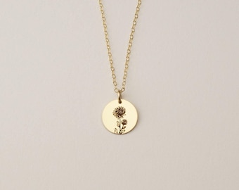 November Birth Flower Pendant Necklace, Chrysanthemum Necklace, Custom Birth Flower Pendant | 14k Gold Fill, Sterling Silver, Rose Gold