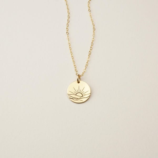 Sunrise Sunset Pendant Necklace, Beach Necklace, Solar Pendant | 14k Gold Fill, Sterling Silver, Rose Gold