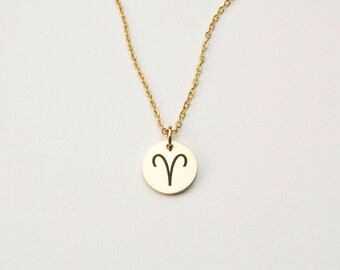Aries Zodiac Pendant Necklace, Celestial Necklace, Custom Zodiac Pendant | 18k Gold PVD Stainless Steel, Silver Stainless Steel