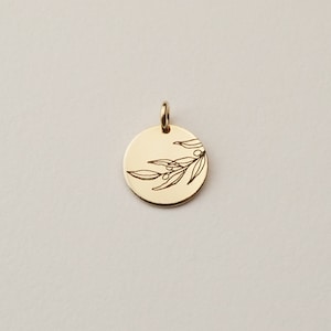 Olive Branch Charm, Branch Charm, Wedding Charm Disc | 14k Gold Fill, Sterling Silver, Rose Gold