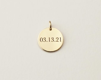 Dije de fecha, dije de disco de fecha personalizado / Relleno de oro de 14 k, plata de ley, relleno de oro rosa