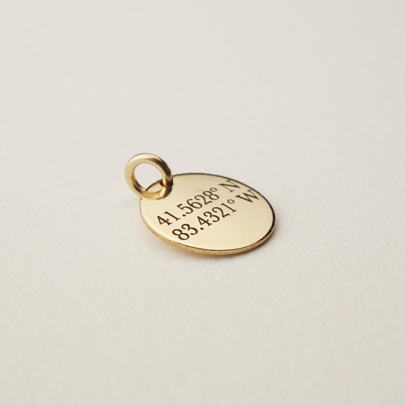 Charm de coordenadas, Charm de disco de coordenadas personalizado / Relleno de oro de 14 k, Plata de ley, Relleno de oro rosa imagen 3