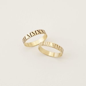 Roman Numerals Band Ring, Personalized Roman Numerals Ring, Roman Numerals Wedding Band, 3.5mm Band Ring | 14k Gold Fill, Sterling Silver