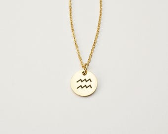 Colar com Pingente do Signo de Aquário, Colar Celestial, Pingente Personalizado do Signo | Aço Inoxidável com Revestimento em Ouro 18k, Aço Inoxidável Prateado