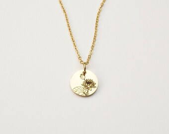July Birth Flower Pendant Necklace, Water Lily Necklace, Custom Birth Flower Pendant | 18k Gold PVD Stainless Steel, Silver Stainless Steel