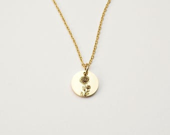 November Birth Flower Pendant Necklace, Chrysanthemum Necklace, Custom Birth Flower Pendant | 18k Gold PVD Stainless Steel, Stainless Steel