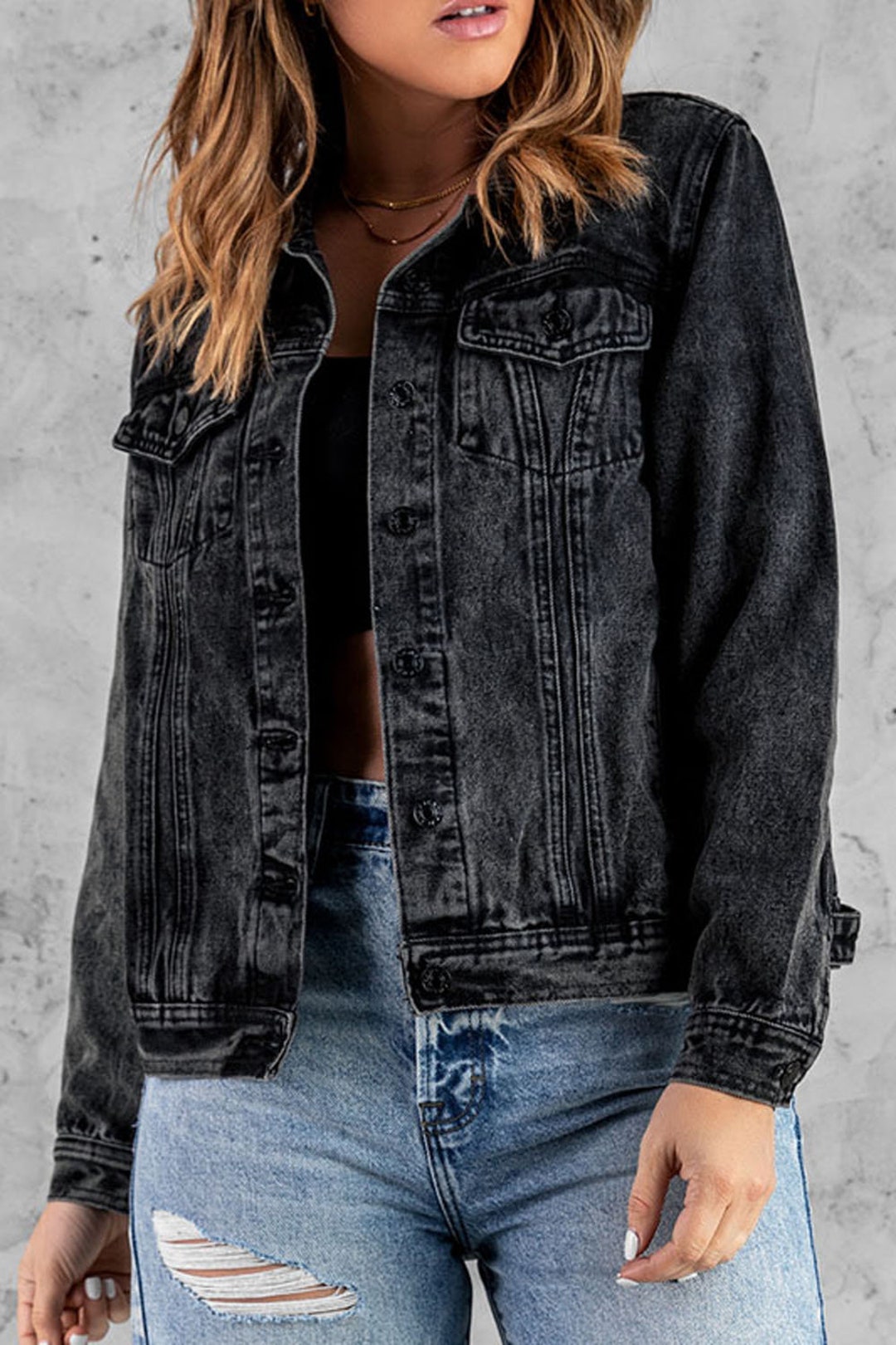 Unembellished Denim Piece Jacket in Gray