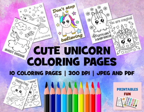 cute unicorn coloring pages  set of 10
